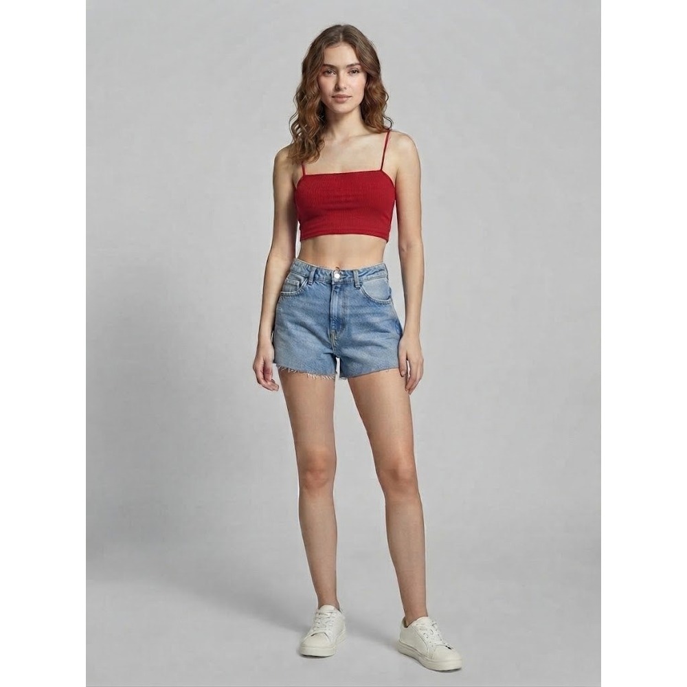 SHEIN Cami Crop Top Womens Medium Red Excellent Spaghetti Strap Stretch swvest07